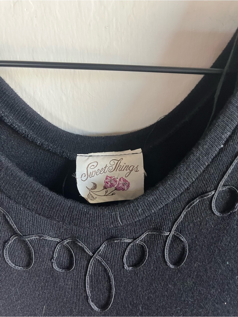 VTG Sweet Things Black Peplum Dress Scoop Neck Embroidery Whimsigoth Grunge Y2K - Picture 4 of 7